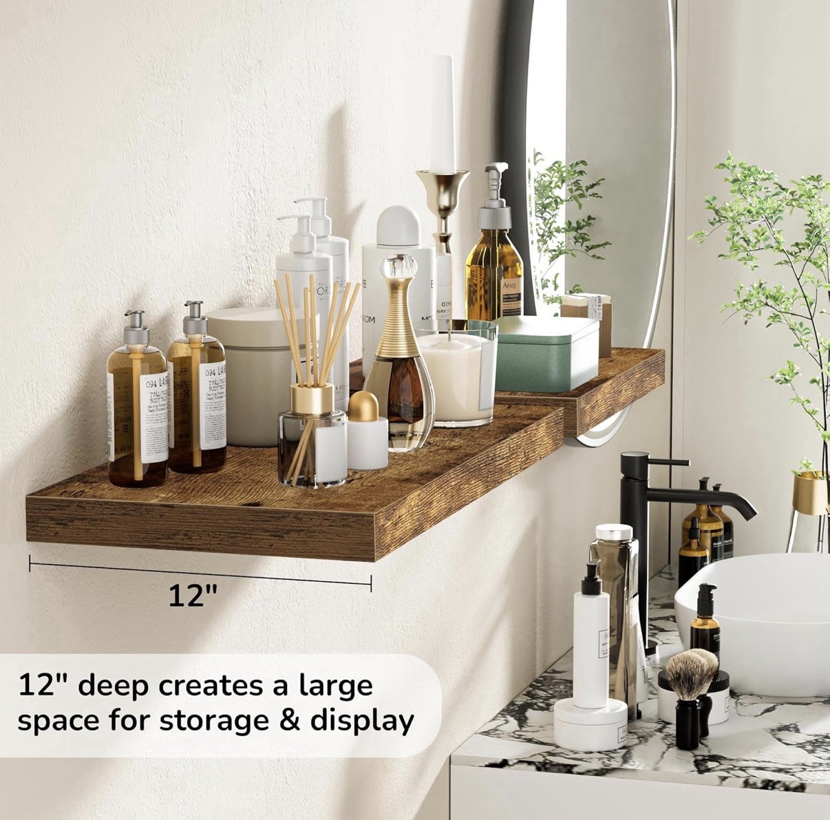 2 Pack 11-1/2 Inch Deep Rustic Floating Wall Shelves 15-5/8”W X 11-1/2”D X 2”H gallery