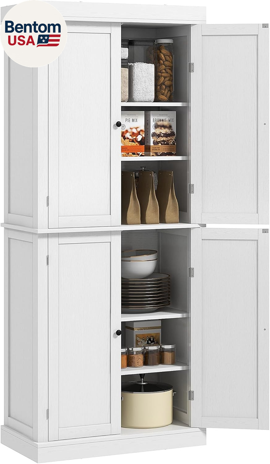 72.5" Freestanding Kitchen Pantry Cabinet, Tall Storage Cabinet with 4 Doors and gallery
