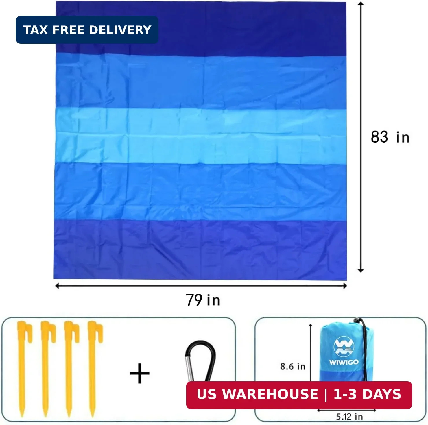 WIWIGO Beach Blanket Waterproof Sandproof Beach Mat 79" X 83"/10'x9'for 2-8 Adul gallery