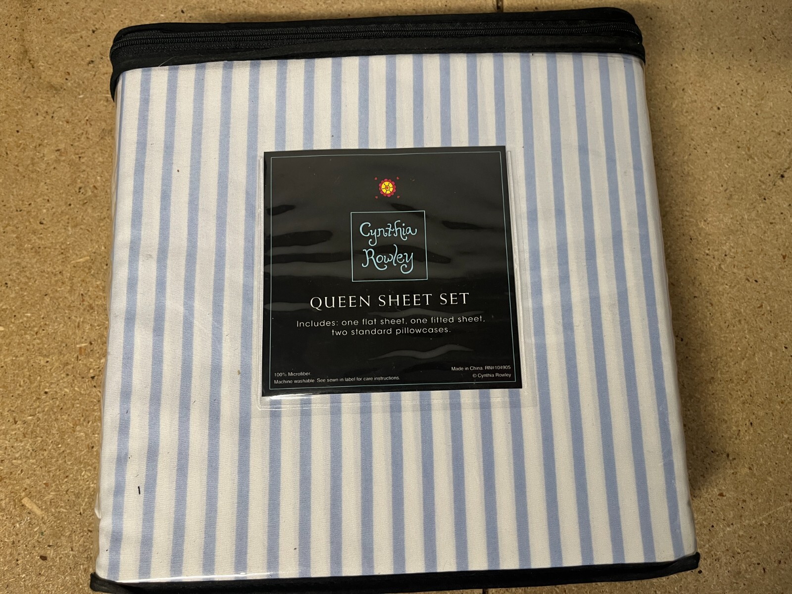 Cynthia Rowley Striped QUEEN Size Sheet Set Blue & White Stripe Microfiber C69 gallery