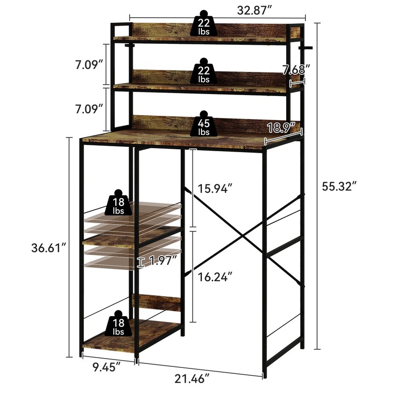 Mini Fridge Stand, 5-Tier Adjustable Storage Shelf w/ 2 AC Outlets & 2 USB Ports gallery