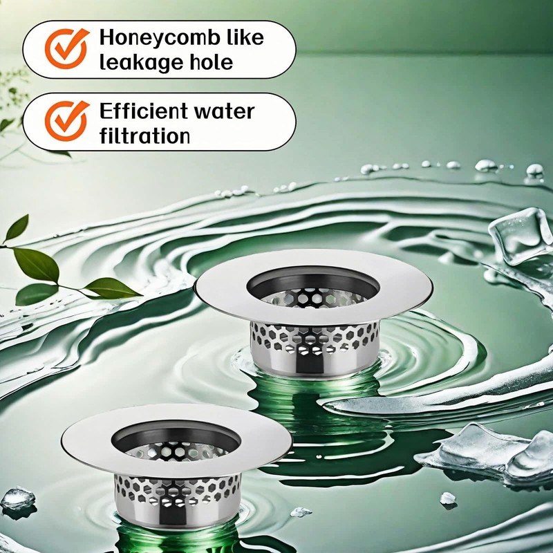 Bathroom Sink & Bathtub Drain Filter Strainer Set - 2 Pack Hair Silver gallery