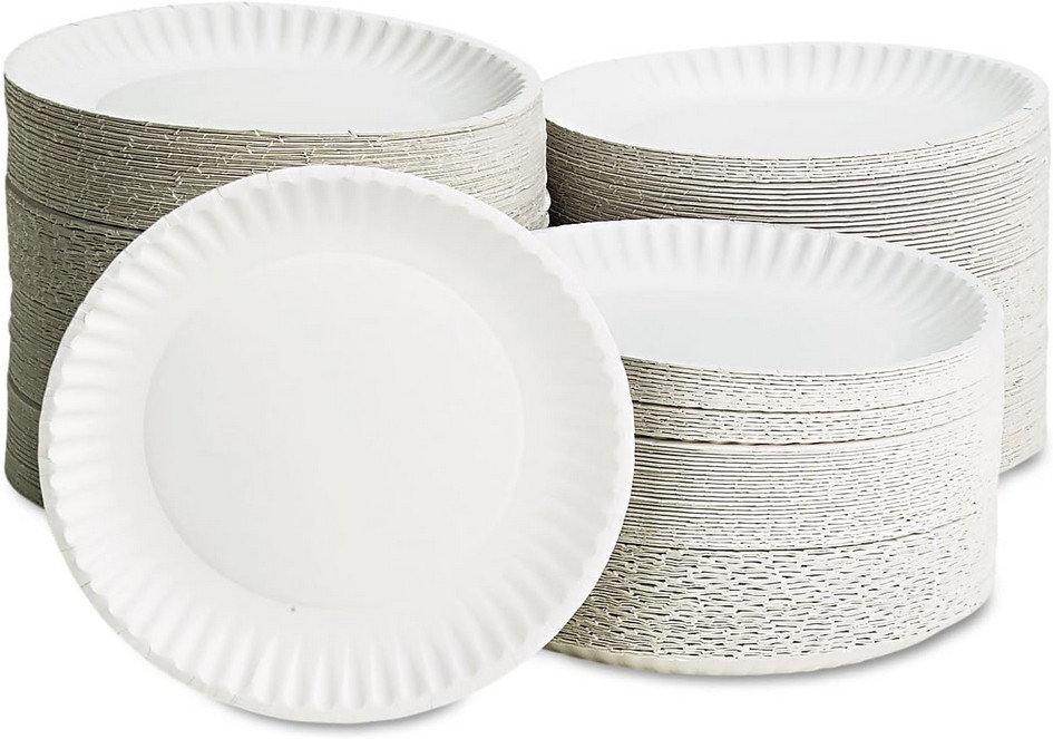 White Paper Plates 9 Inch Diameter 100/Bag 10 Bags/Carton 1000 Total gallery