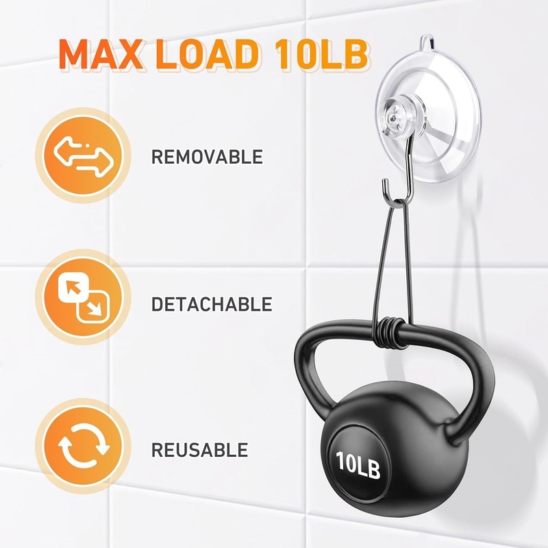 Suction Cup Hooks 12Pack - Max Load 10LB, 1.77Inch Clear Medium Suction Cups,... gallery