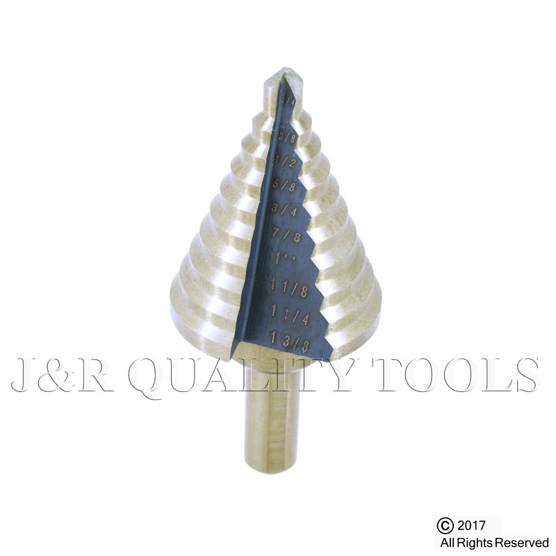 Titanium HSS 10 Step Cone Drill Bit Hole Cutter For Sheet Metal 1/4" to 1-3/8" gallery