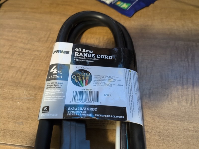 Prime wire and cable rd821024 4 ft. 40a 4-wire range cord - black gallery
