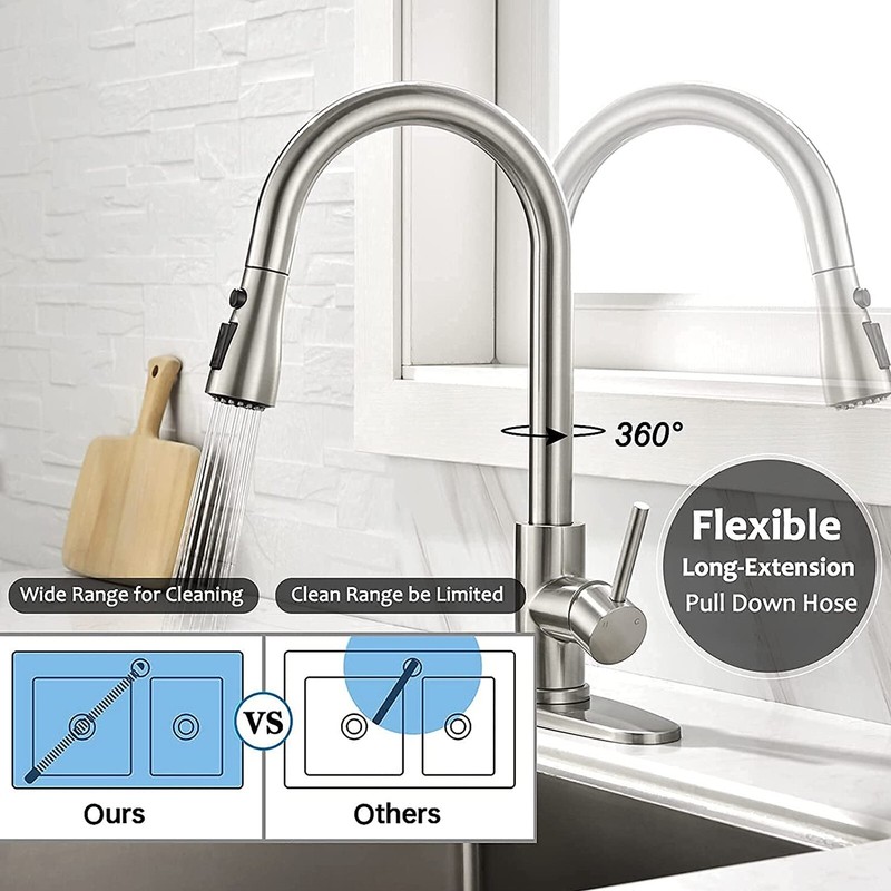 Brushed Nickel Touch Sensor Kitchen Faucet Pull Down Sprayer Sink Mixer Faucets gallery