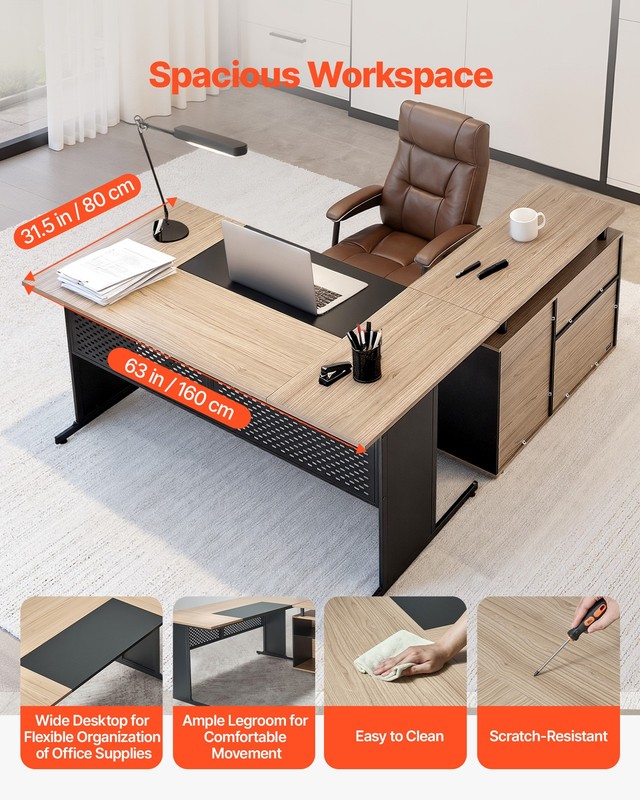 VEVOR L-Shaped Reversible Executive Desk with Drawers & Storage Cabinet 350 LBS gallery