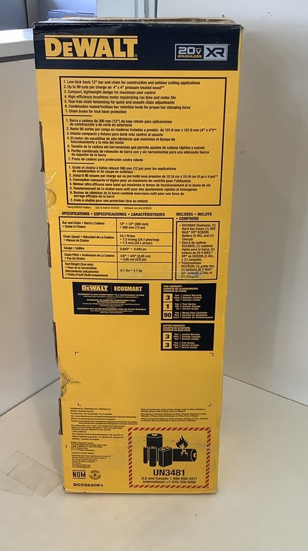 DEWALT 20V MAX XR 12” Brushless Chainsaw Kit DCCS620P1 gallery