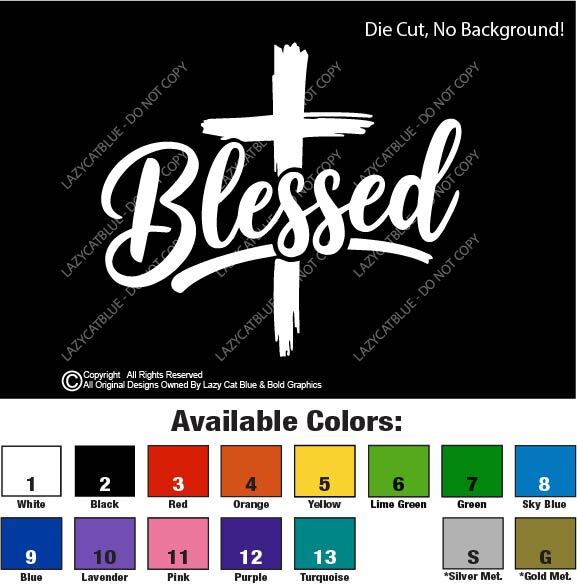 Blessed Cross Decal Sticker Jesus God Religious Gift Christian Pride Love Church gallery