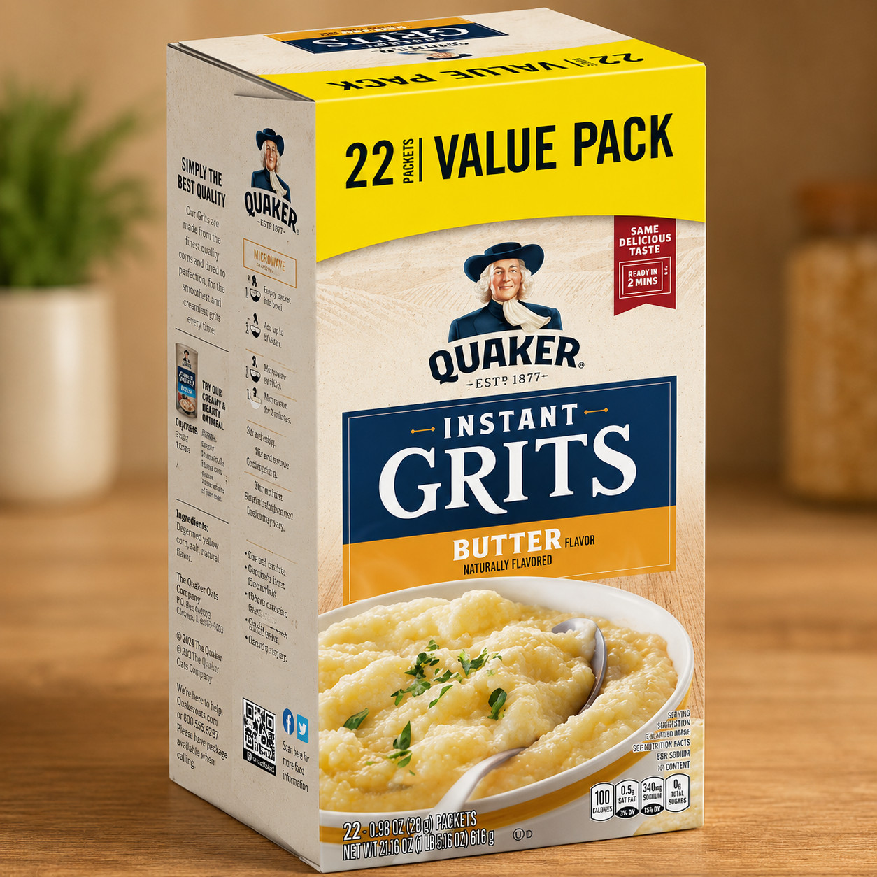 Quaker Butter Naturally Flavored Instant Grits, 0.98 oz 22 Count gallery