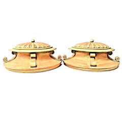 Pair Decorative Lidded Urn Boxes Scroll Handle Mantel Trinket Storage Vintage