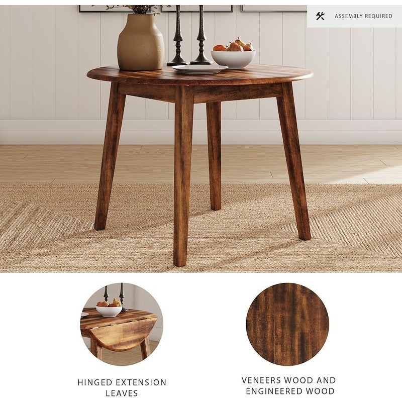 Round Drop Leaf Dining Table Rustic Furniture Small Space Kitchen Table Seats 4 gallery