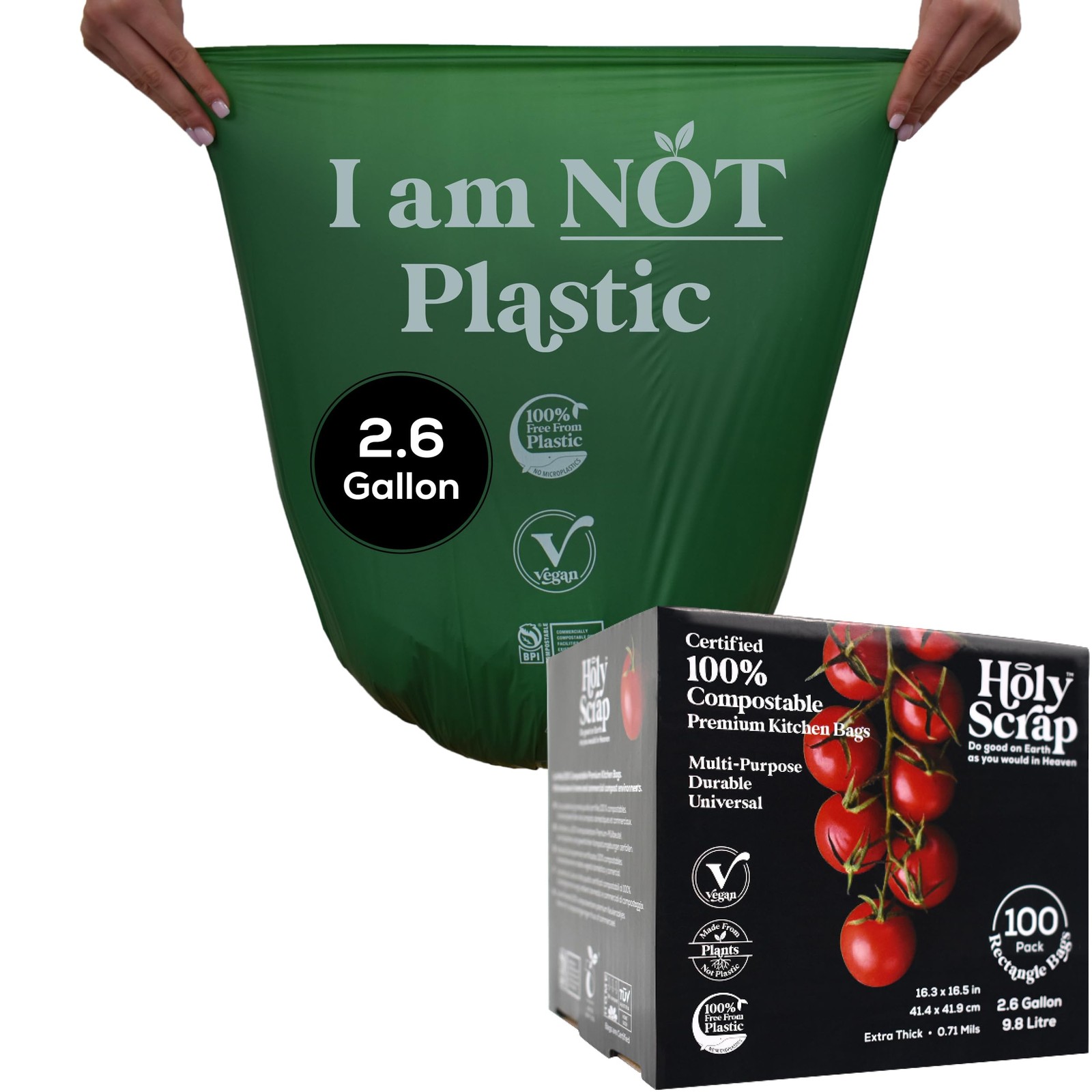 HOLY SCRAP! 2.6 Gal 100 Pack Compostable Trash Bags - 100% Plastic-Free gallery