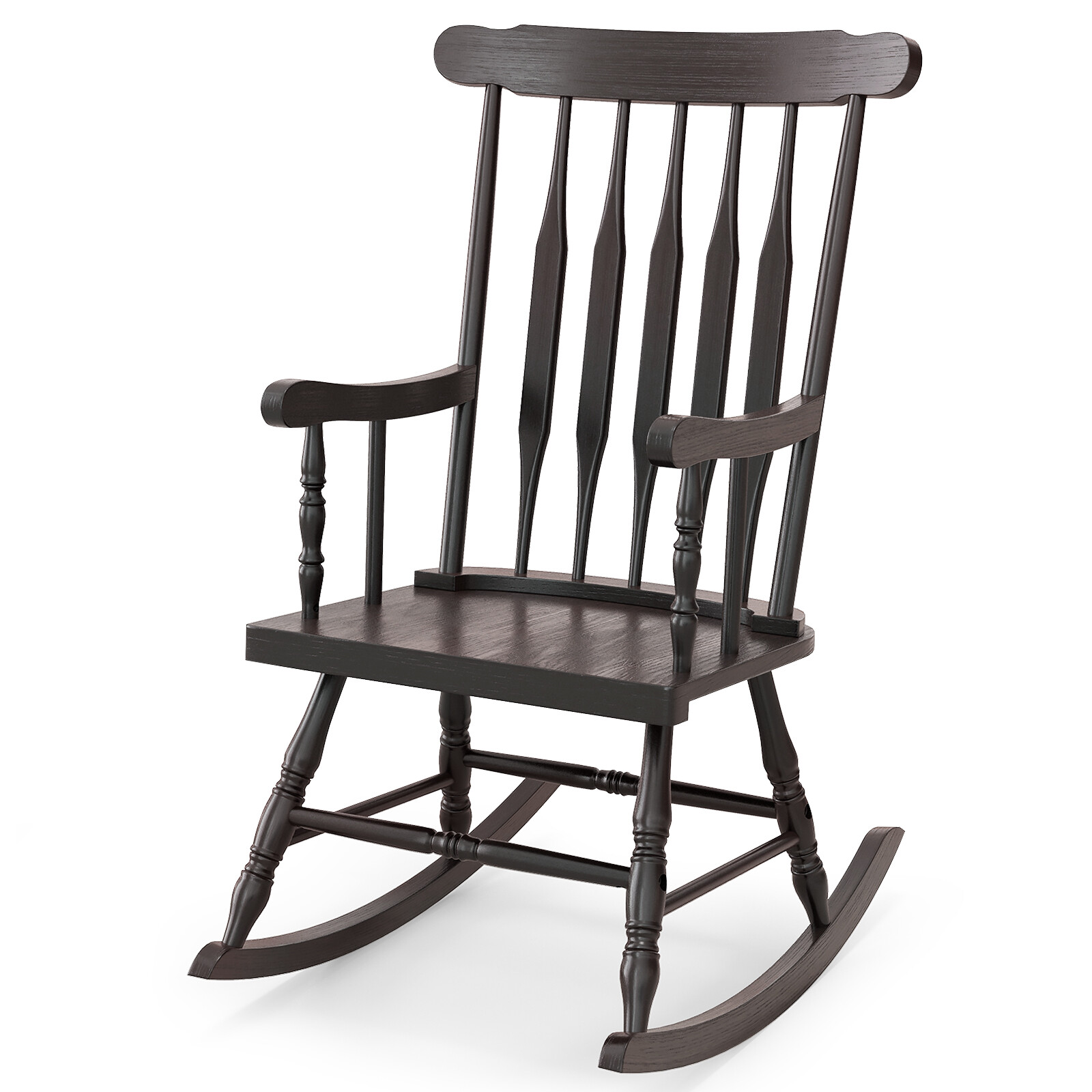 Solid Wood Rocking Chair Porch Rocker Indoor Outdoor Seat Glossy Finish Coffee gallery