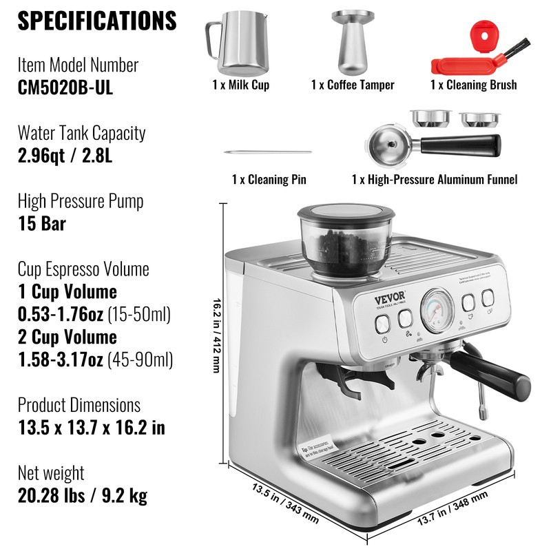 VEVOR Espresso Machine with Grinder 15 Bar Semi Automatic Espresso Coffee Maker gallery