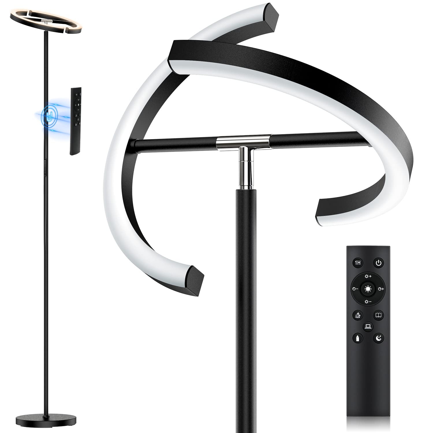 LED Floor Lamp Rotatable 22W Dimmable Touch Remote 3000-6000K Black SIBRILLE gallery