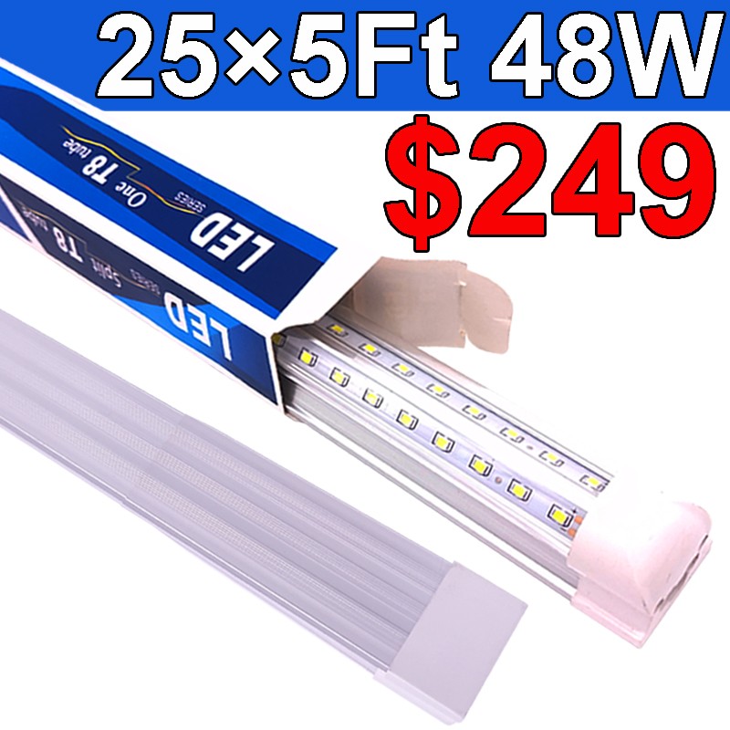 5' 60'' Linkable Led Garage Light 5FT Shop Lighting Fixture T8 LED Tube 25PACK gallery