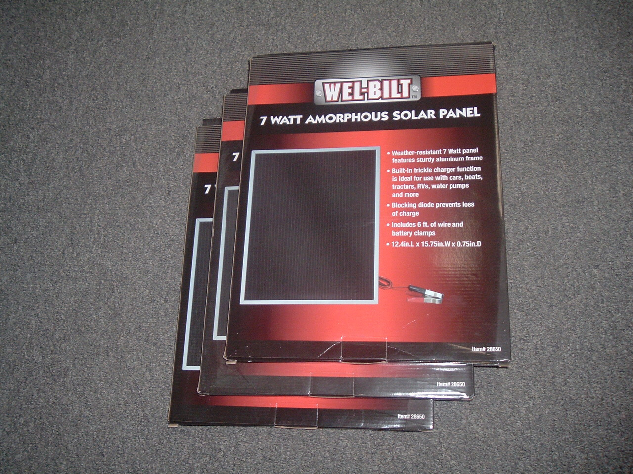 WEL-BILT 7 Watt Amorphous Solar Panel, Battery Clamps, Mounting Kit, For 12 Volt gallery