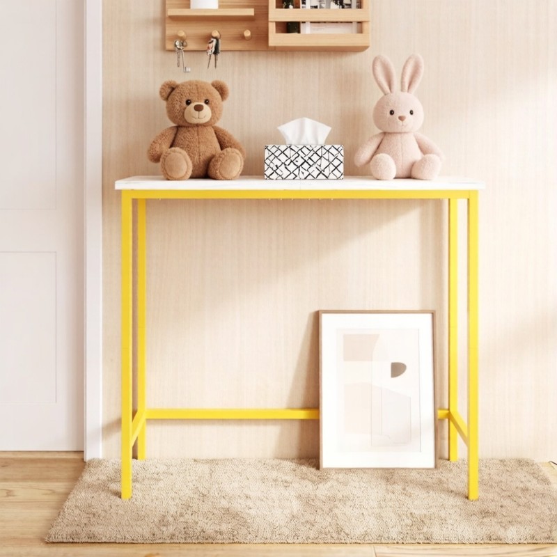 Narrow Console Table MDF Top Golden Metal Frame Slim Sofa Table Storage Shelf gallery