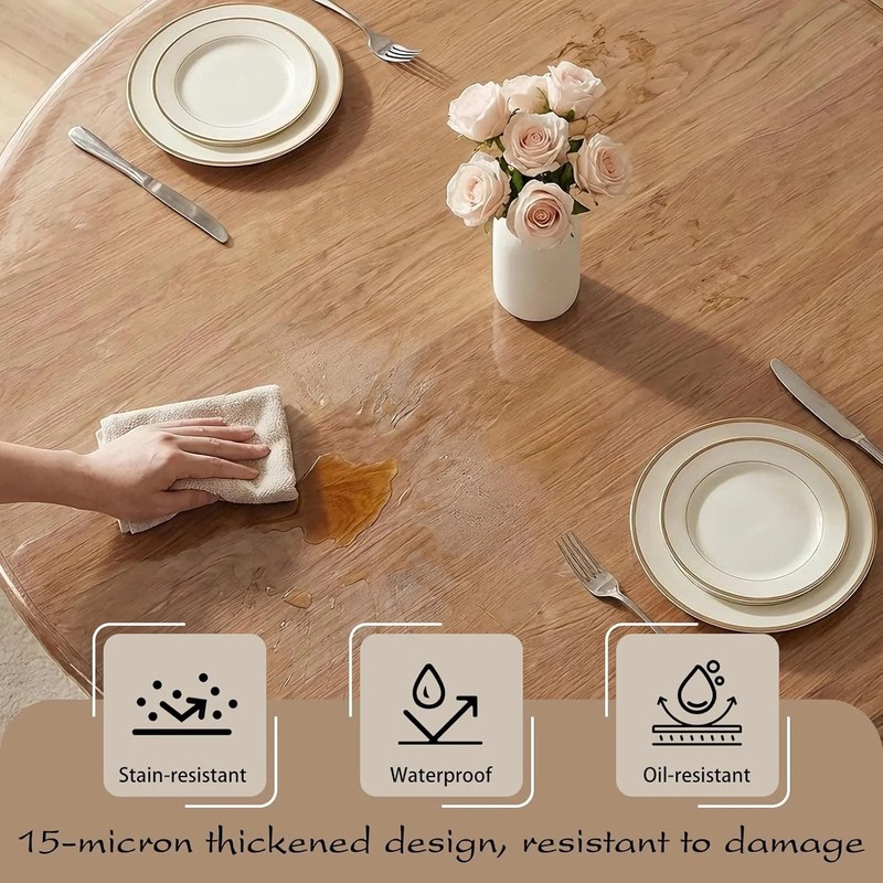 Aormenzy Clear Round Plastic Table Cover - Round Fitted Vinyl Tablecloth 60 Inch gallery