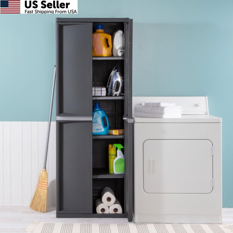 Sterilite 4 Shelf Cabinet, Lockable Utility Storage w/ One Size, Flat Gray gallery