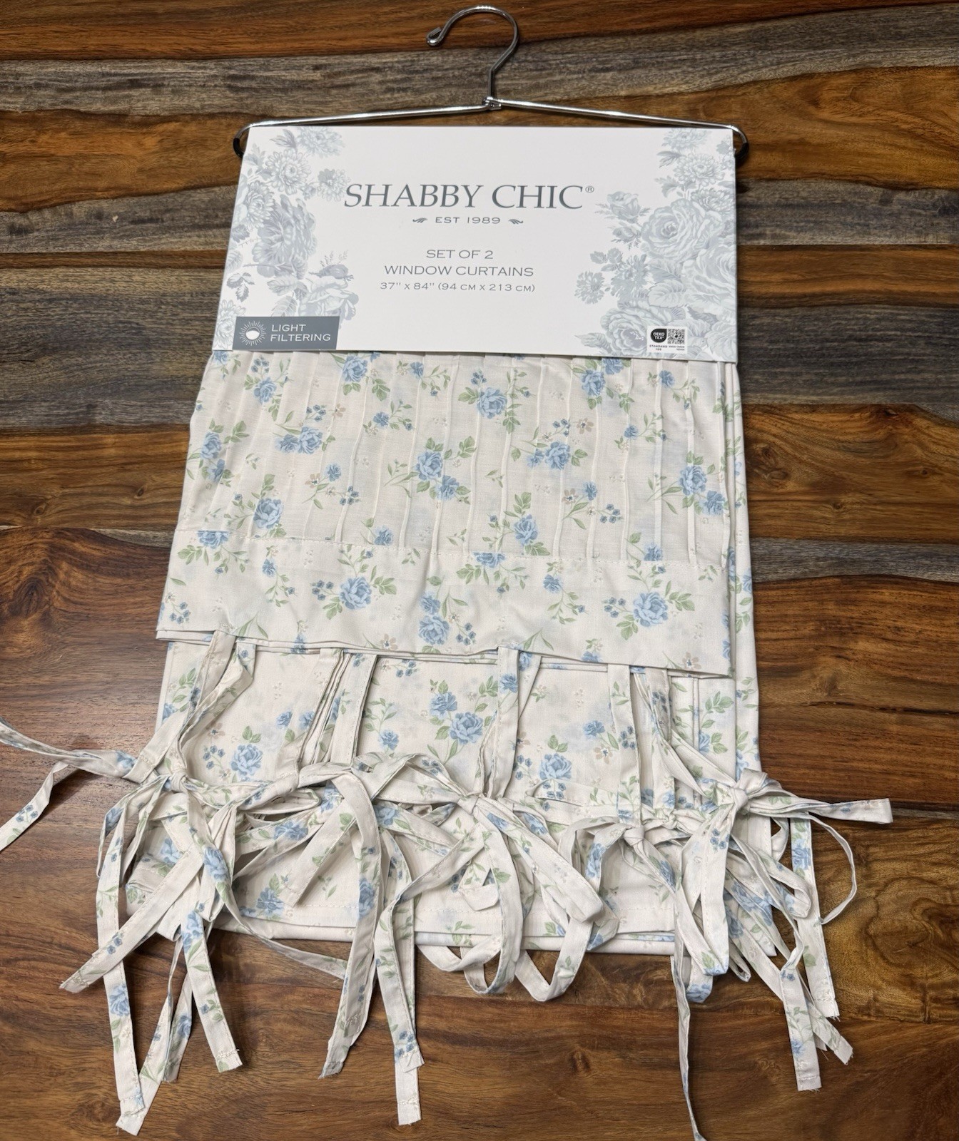 Shabby Chic Set Of 2 Floral Window Curtains Blue Rose Light Filtering 37”x84” gallery