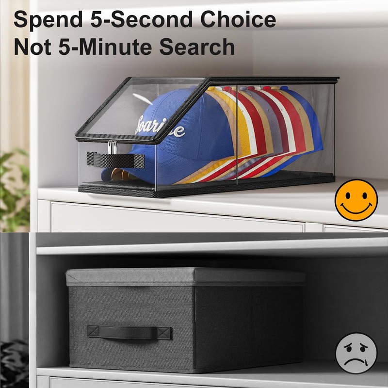 2 Pack Stackable Hat Storage Box Clear Closet Hat Organizer for Baseball Cap gallery