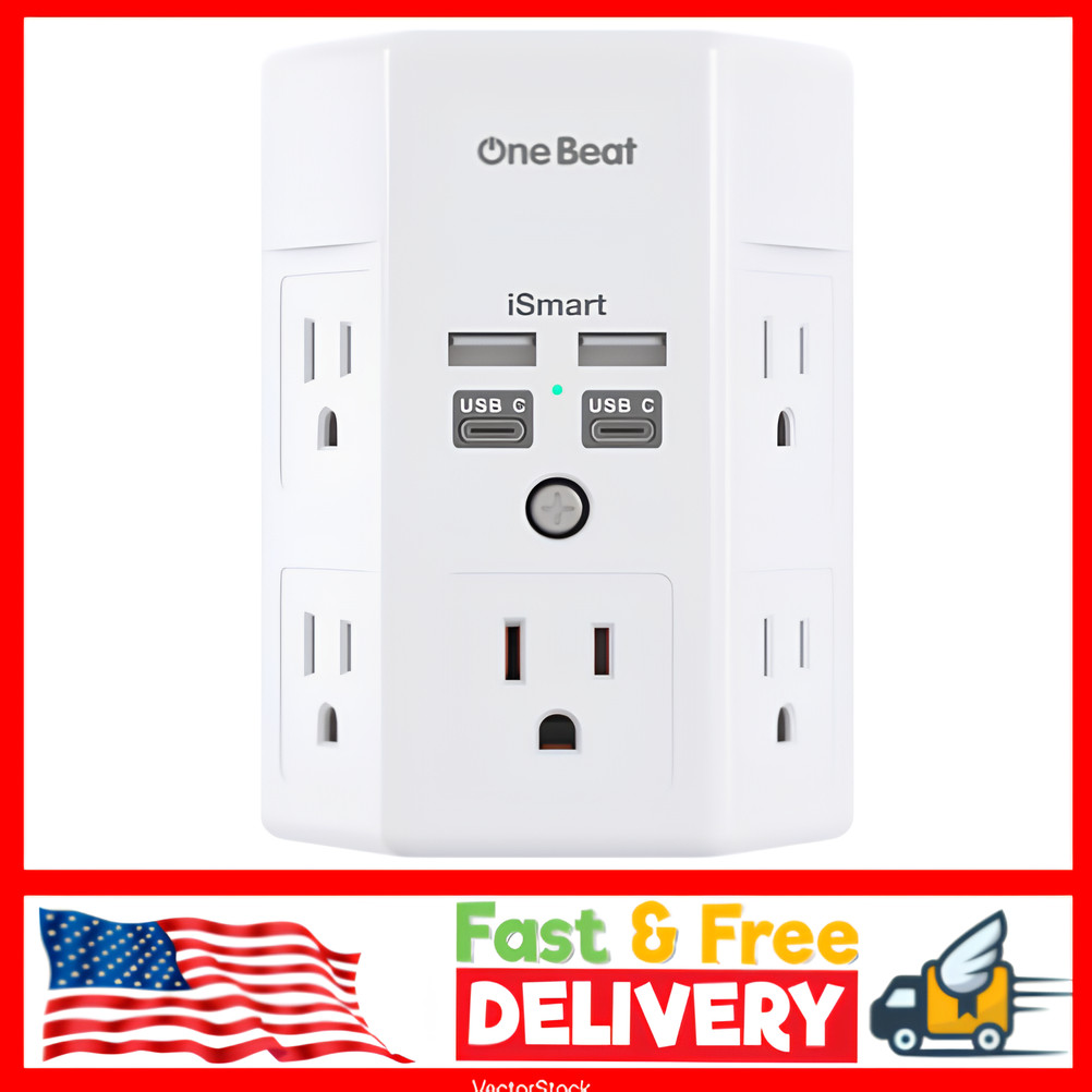 5 Outlet Extender Surge Protector Multi Plug Wall Adapter USB Charger Ports with gallery