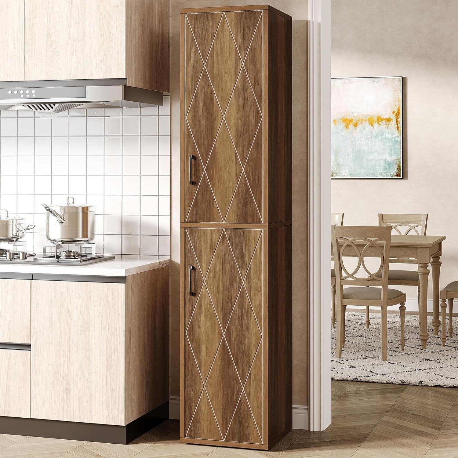 75-Inch Tall Narrow Kitchen Storage Cabinet, Farmhouse Pantry Cabinet with Doors gallery