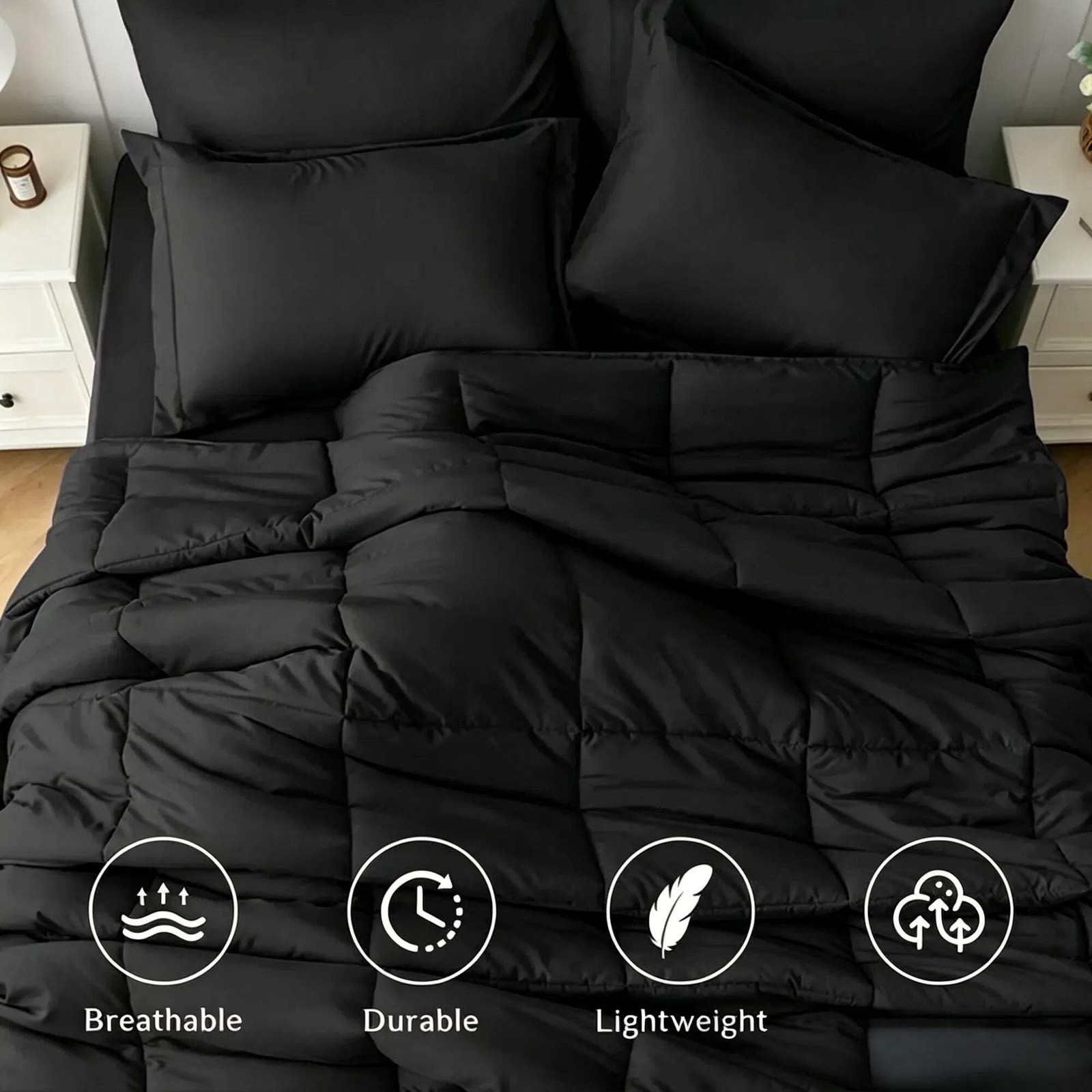 Black Bedding Comforter Set 2 & 3 Piece Soft Microfiber Twin Queen King Size gallery