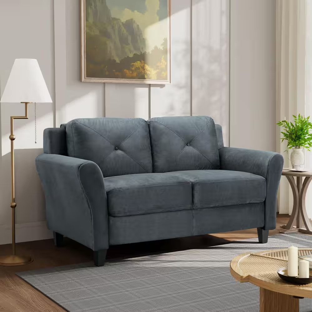 Harvard 58 In. Dark Gray Microfiber 2-Seat Loveseat with round Arms gallery