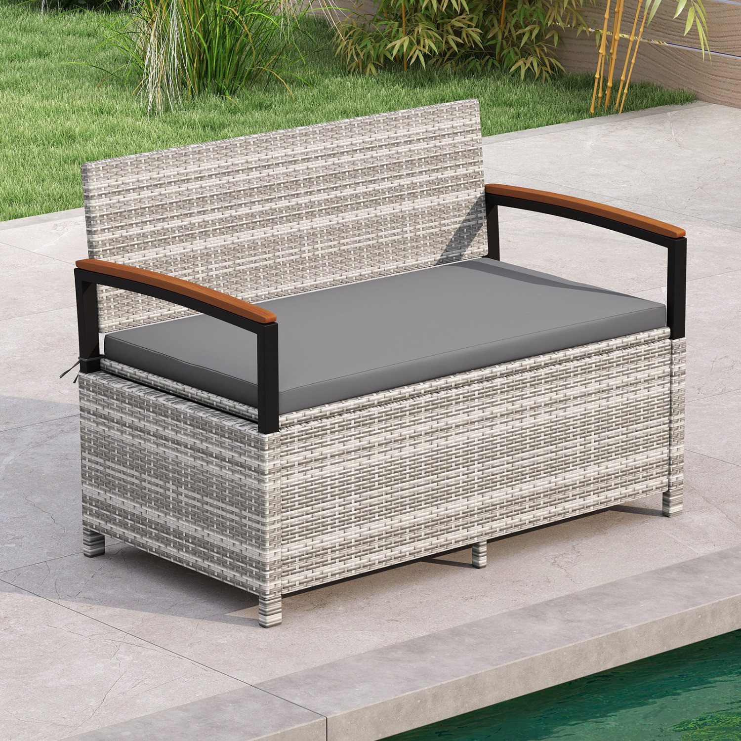 Outdoor Storage Bench Deck Box Patio Furniture with Cushion-Gray gallery