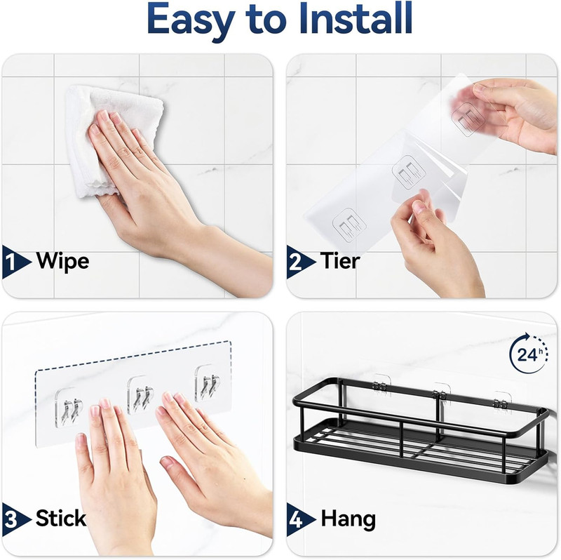 Shower Caddy Adhesive, Rustproof Shower Shelves for Inside Shower, Large Capacit gallery