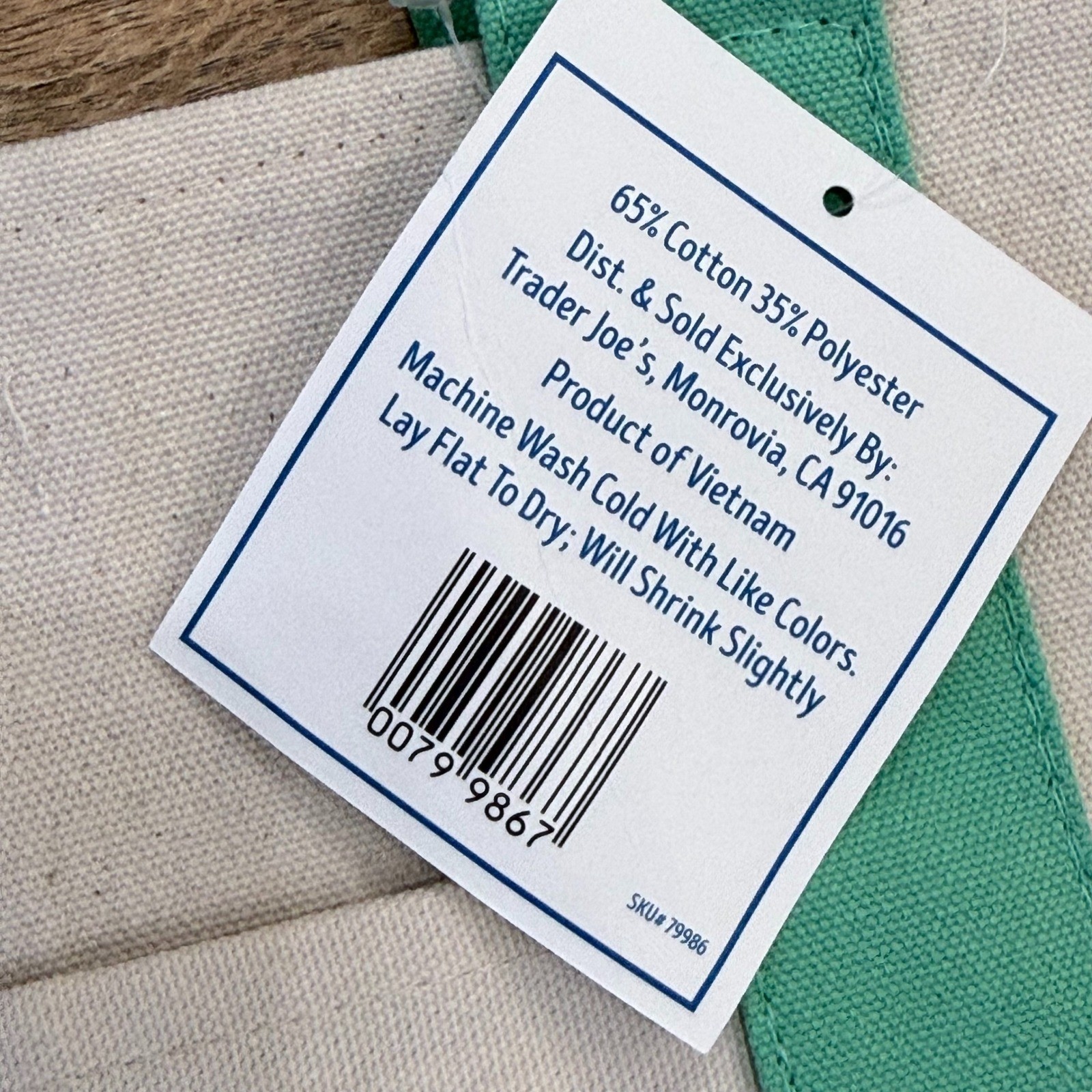 Trader Joe's Mini Pastel Canvas Tote Bag Teal Green Cream NWT 79986 gallery