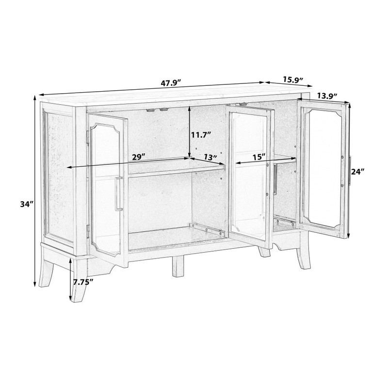 3 Door Entryway Storage Cabinet Pine Solid Wood MDF Glass Adjustable Shelves gallery