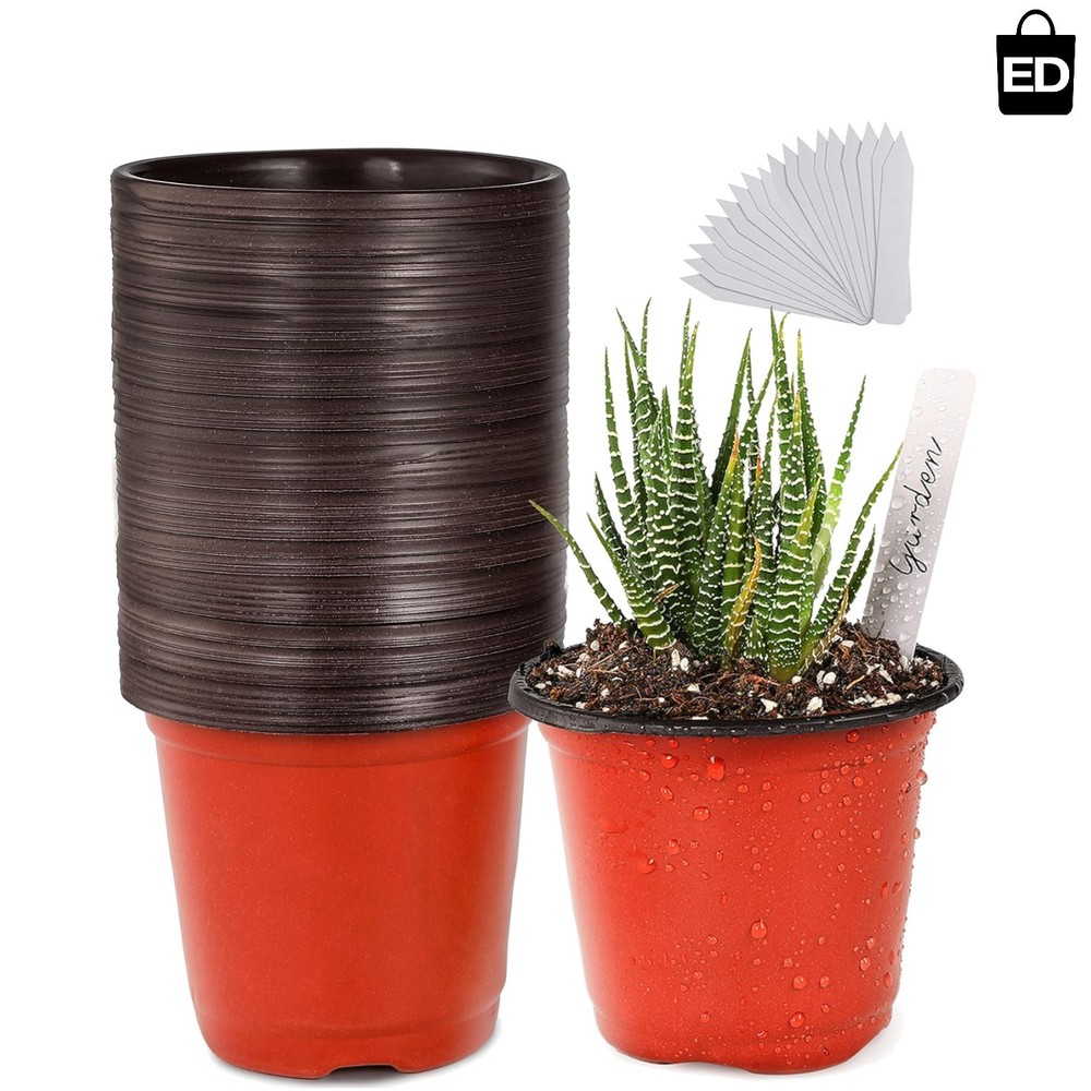 4" Plastic Planter Pots - 50 Count with 50 Labels for Indoor/Outdoor Use