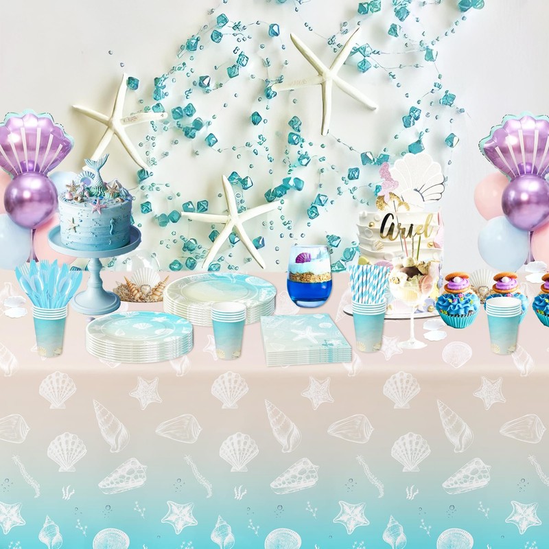 Seashell Beach Party Supplies Ocean Theme Tableware Plates Napkins Fork 24 gallery