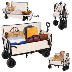 550LBS Collapsible Folding Wagon, Multi-functional Sofa Seat Reclining Camping