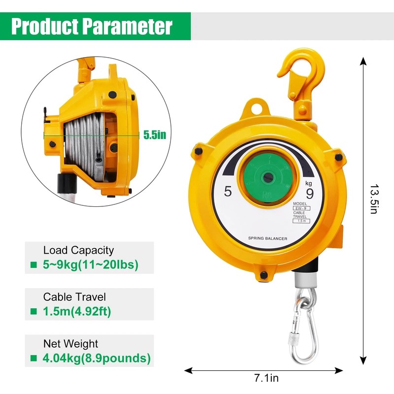 Retractable Spring Balancer 5~9kg(11~20lbs) Hanging Tool Spring Balancer 1.5m gallery