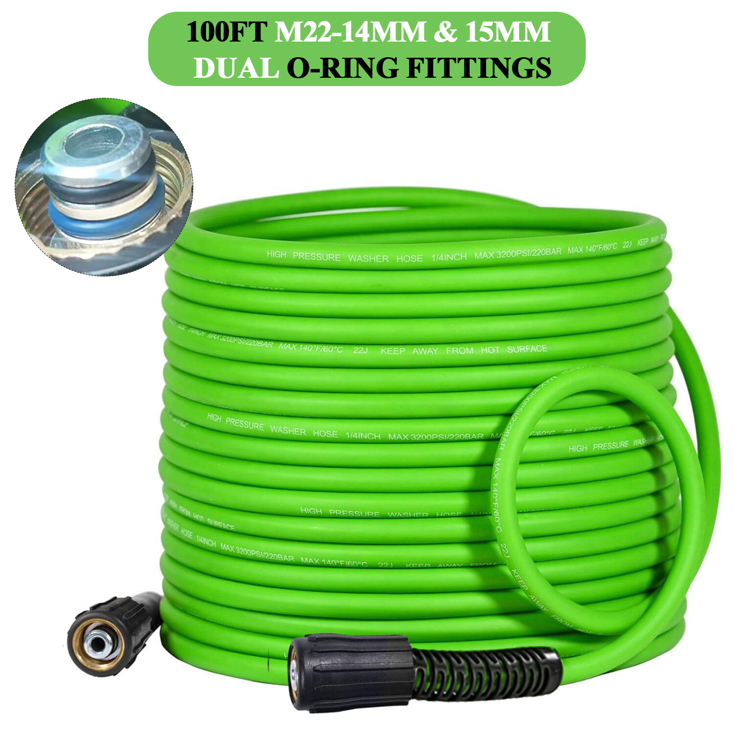 Super Flexible High Pressure Washer Hose 1/4" M22 Female or 3/8" Quick Connect gallery
