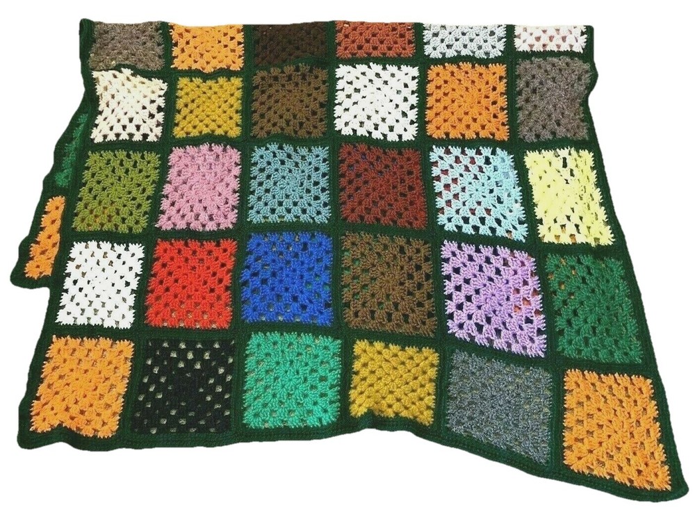 Granny Square Handmade Sofa Throw Afghan Jewel Tone Couch Crochet Fall Autumn