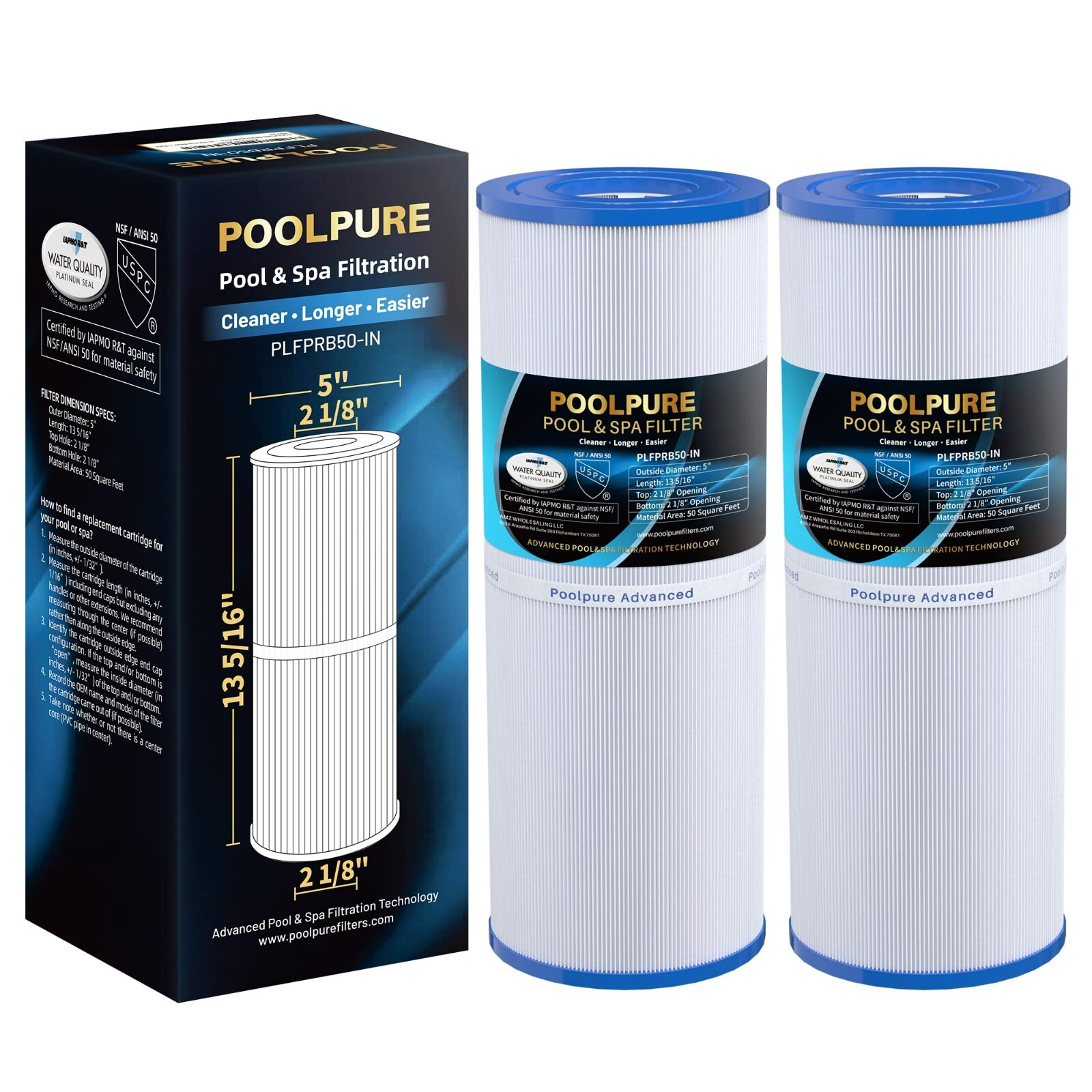 POOLPURE PLFPRB50-IN Spa Filter Replaces Pleatco PRB50-IN PRB50IN Unicel C-4950 gallery