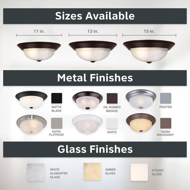 2-Light Flush Mount Ceiling Light 11 Inch White Alabaster Glass Bronze Fixture gallery