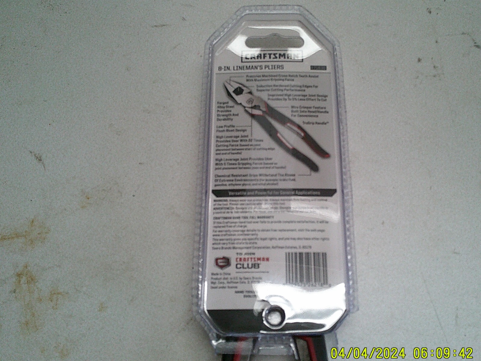 Craftsman 8" Lineman Pliers Wire Cutter With TruGrip Handle 71630 New in Pack gallery