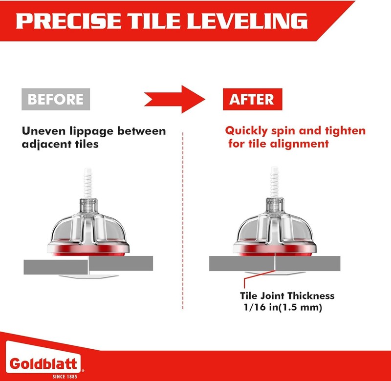 Goldblatt Tile Leveling System 250PC 1/16" Tile Spacer 100 Cap w/Anti-Shift Ring gallery