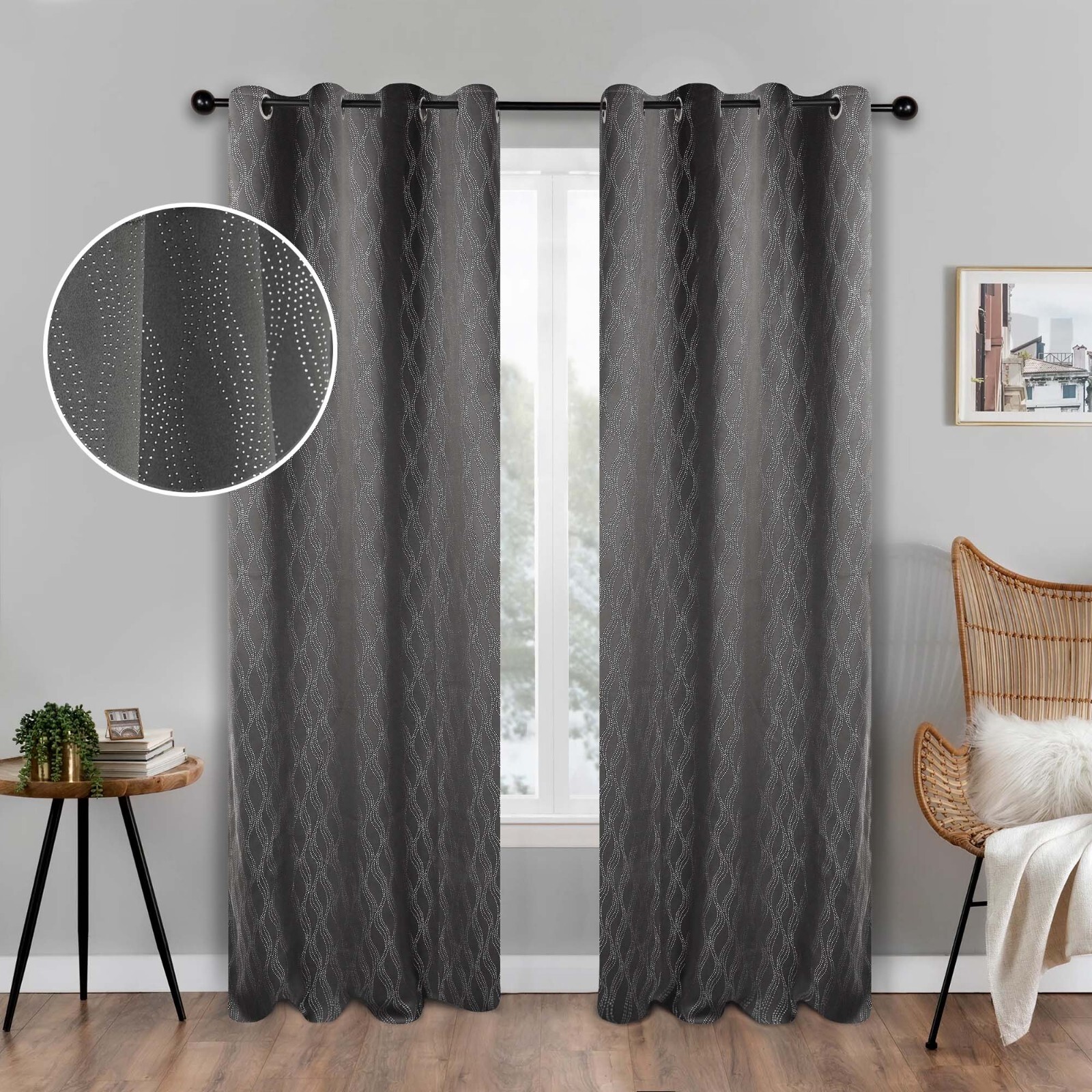 Zuri Textured Solid Wrinkle Resistant Blackout Curtain With Grommet Panel Set gallery