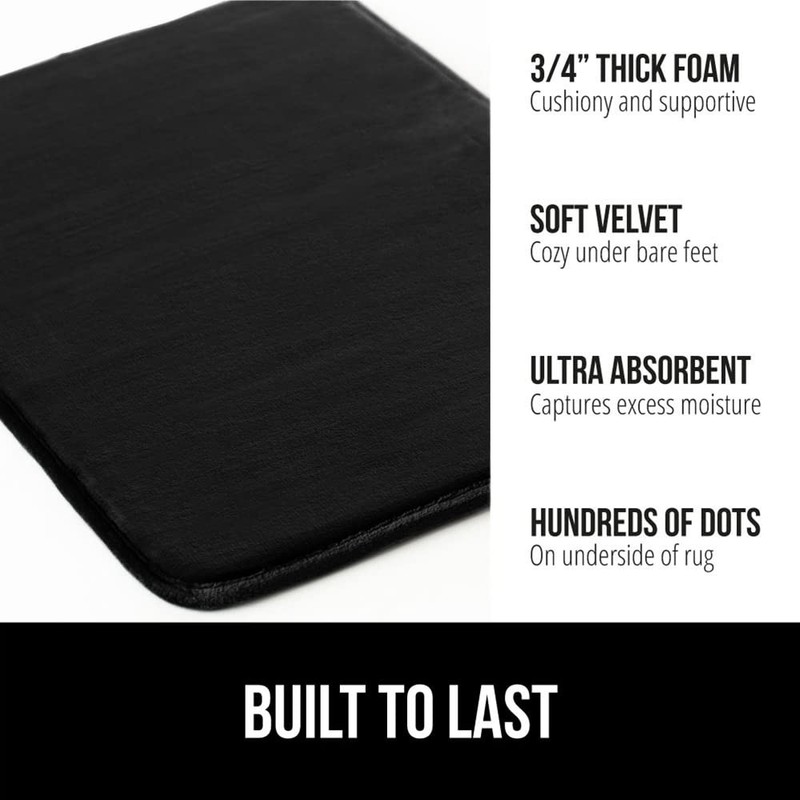 GORILLA GRIP® Memory Foam Bath Mat, Soft Absorbent Velvet 30" x 20", Black gallery