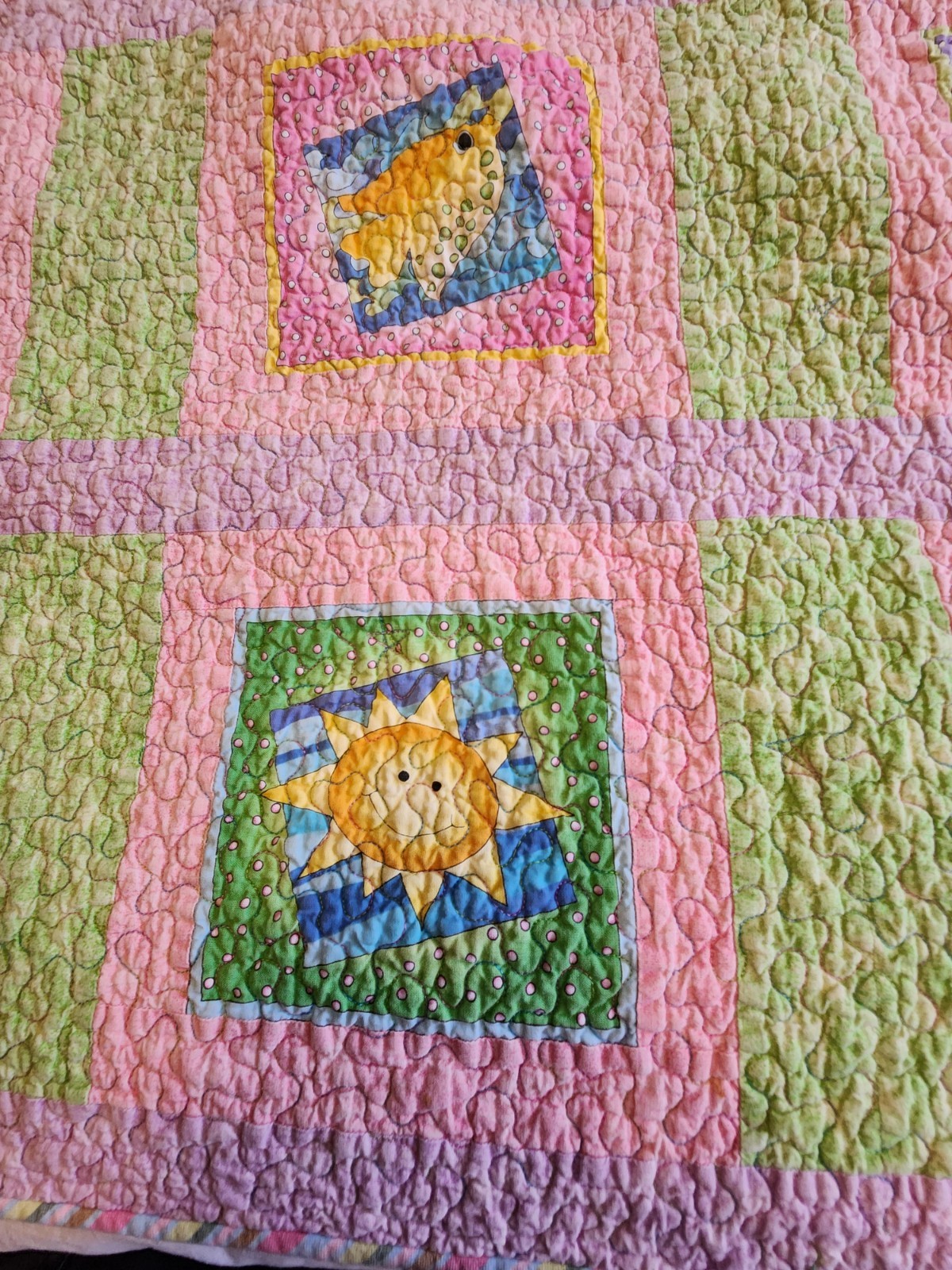 Crib Patchwork Quilted Cotton Animal Theme Pink Green Purple 3 ft x 5 ft gallery