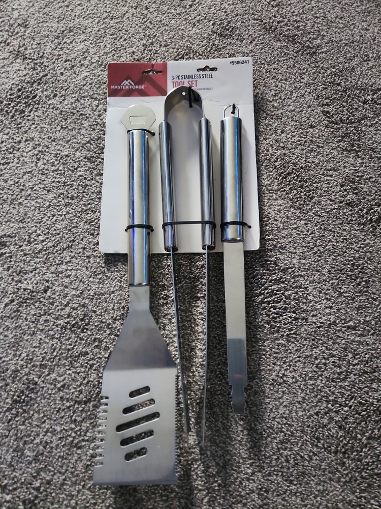 Master Forge BBQ Tool Set Stainless Steel Grill Accessories 3 Pc Gift New Box